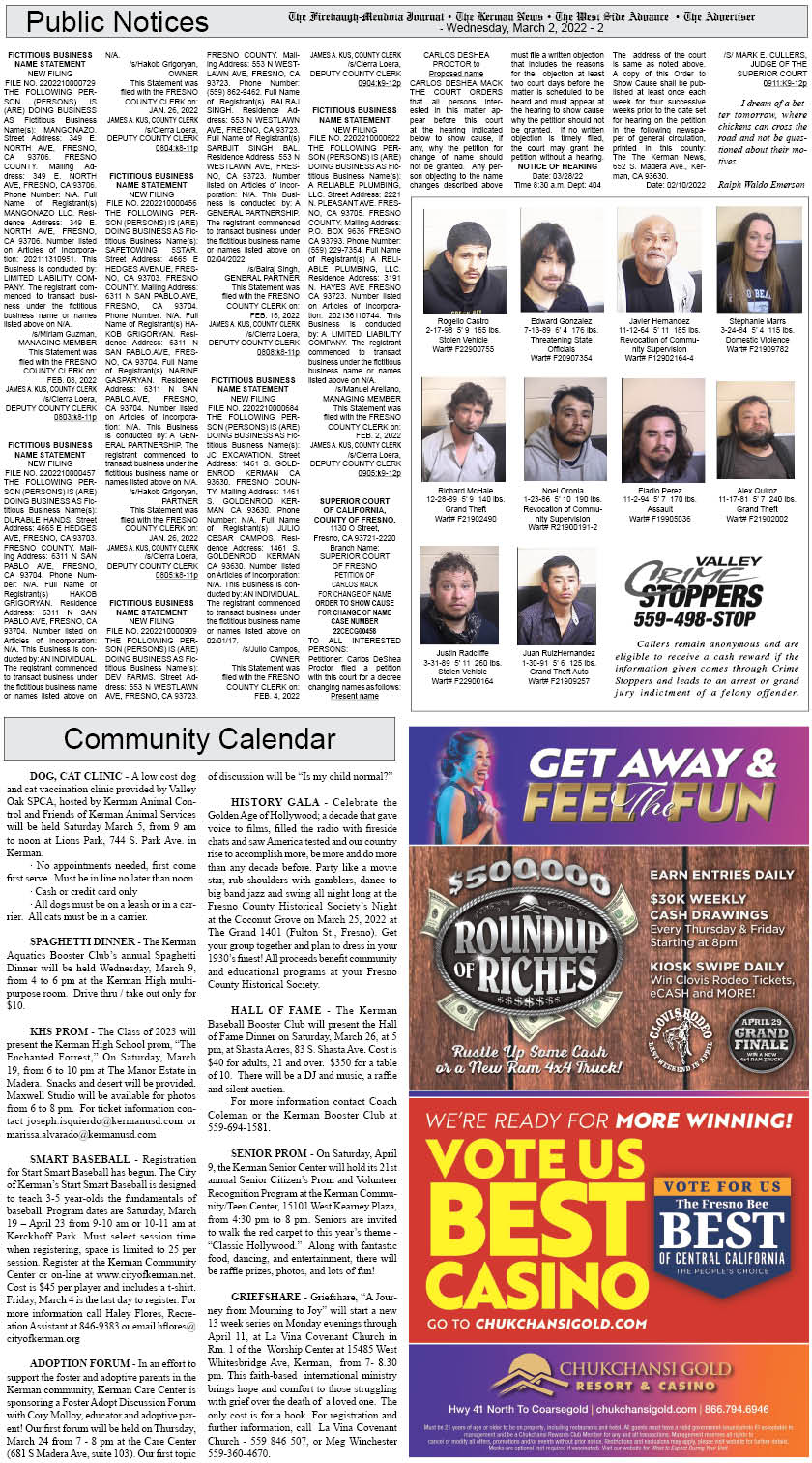 kerman news firebaugh mendota journal san joaquin tranquillity west side advance